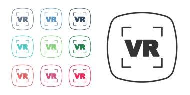 Siyah Sanal gerçeklik simgesi beyaz arkaplanda izole edilmiş. Gelecekçi VR baş ekran tasarımı. Simgeleri renklendirin. Vektör.