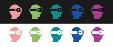 Sanal gerçeklik gözlüğü simgesini siyah beyaz arkaplanda izole et. Stereoskopik 3D VR maskesi. Optik baş monte edildi. Vektör.