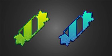 Siyah arkaplanda izole edilmiş yeşil ve mavi Candy simgesi. Mutlu Noeller ve mutlu yıllar. Vektör.