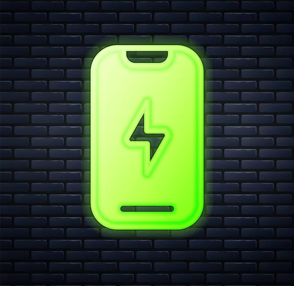 Brillante Neon Smartphone Icona Del Telefono Cellulare Isolato Sfondo Muro — Vettoriale Stock