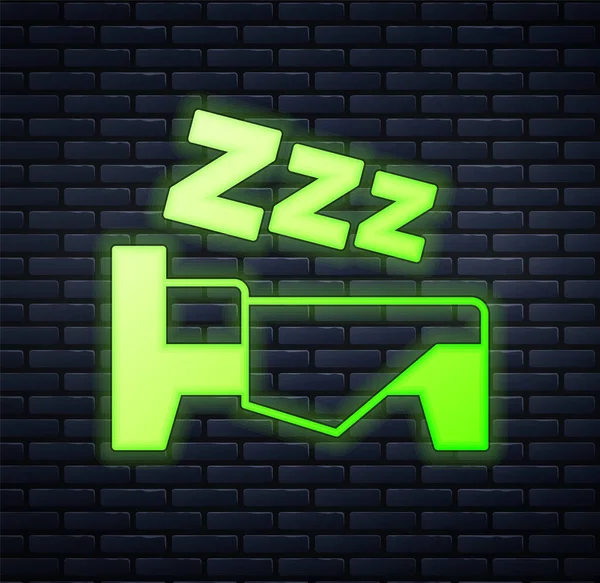 Glowing Neon Time Sleep Icon Isolated Brick Wall Background Sleepy — Stock Vector