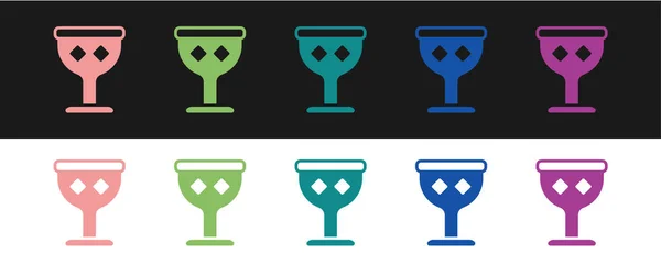 Set Medieval Goblet Icon Isolated Black White Background Holy Grail — Stock Vector