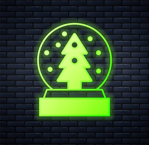 Glowing Neon Christmas Snow Globe Fallen Snow Christmas Tree Icon — 스톡 벡터