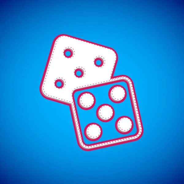 White Game Dice Icon Isolated Blue Background Casino Gambling Vector — Stock Vector