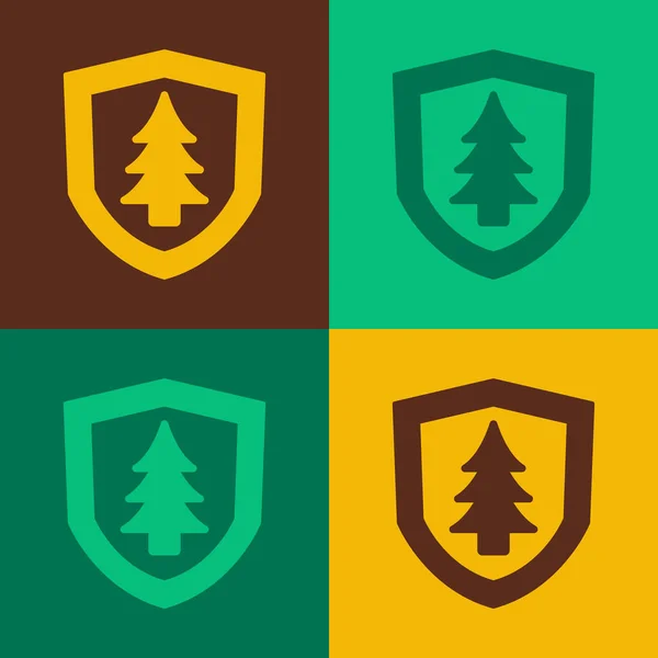 Pop Art Shield Con Icono Árbol Aislado Fondo Color Escudo — Vector de stock