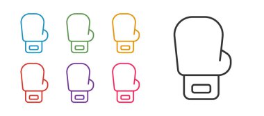 Beyaz arkaplanda çizgi boks eldiveni simgesi izole edildi. Simgeleri renklendirin. Vektör.