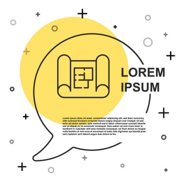 Beyaz arka planda siyah çizgi ev planı simgesi izole edildi. Rastgele dinamik şekiller. Vektör.