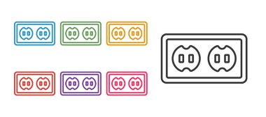 Elektrik çıkış simgesini beyaz arkaplanda izole et. Elektrik prizi. Rosette sembolü. Simgeleri renklendirin. Vektör.