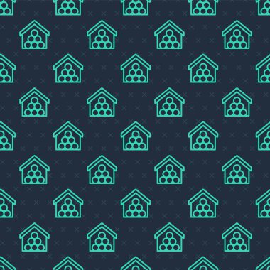 Yeşil çizgi tahta kütük simgesi mavi arka planda izole edilmiş pürüzsüz desen. Yakacak odun yığını. Vektör.