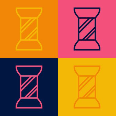 Pop sanat eseri dikiş ipliği renk arkaplanına izole edilmiş. İplik makarası. İplik kutusu. Vektör.