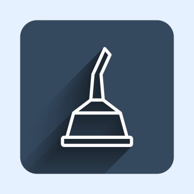 Motor makine yağı ikonu için beyaz çizgi kutusu uzun gölge arkaplanı ile izole edilmiş. Benzin bidonu. Yağ değiştirme ve onarım servisi. Mavi kare düğme. Vektör.