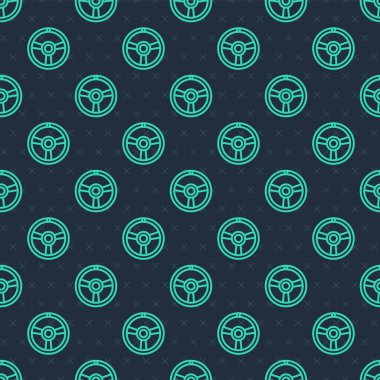 Yeşil çizgi yarış direksiyonu ikonu mavi arka planda izole edilmiş pürüzsüz desen. Araba tekeri ikonu. Vektör.