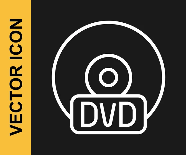 Weiße Linie Oder Dvd Disk Symbol Isoliert Auf Schwarzem Hintergrund — Stockvektor