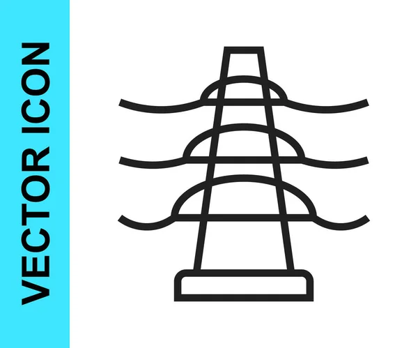 Черная Линия Электрическая Башня Использовалась Поддержки Значка Линии Электропередач Изолированной — стоковый вектор