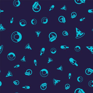 Donut dilimli pizzayı 24 saat dağıtım ve dondurmayı kusursuz bir şekilde ayarla. Vektör.