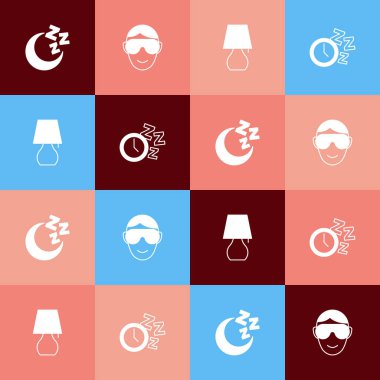 Pop sanatını Ay 'a ve yıldızlara ayarla. Masa lambası ve alarm saati simgesi. Vektör.