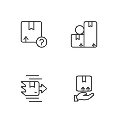 Karton kutu ve simge ile çizgi teslimat elini ayarlayın. Vektör.