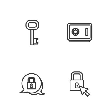 Satır Kilidi Eski anahtarı ve Güvenli simgesini ayarla. Vektör.