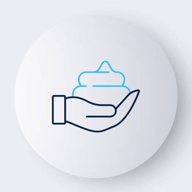 Beyaz arka planda el simgesinde çizgi traş jeli köpüğü izole edilmiş. Tıraş köpüğü. Renkli taslak konsepti. Vektör.