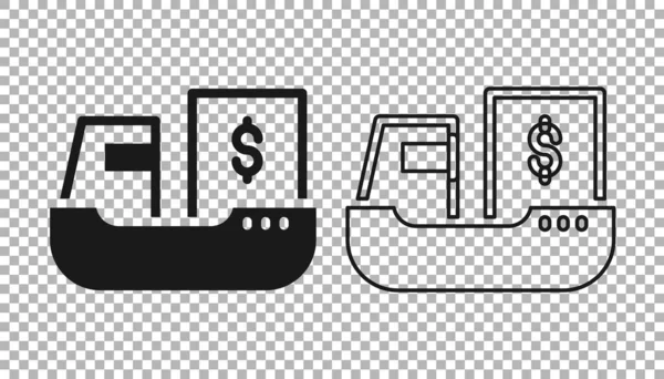 Black Cargo Schiff Mit Boxen Lieferservice Symbol Isoliert Auf Transparentem — Stockvektor