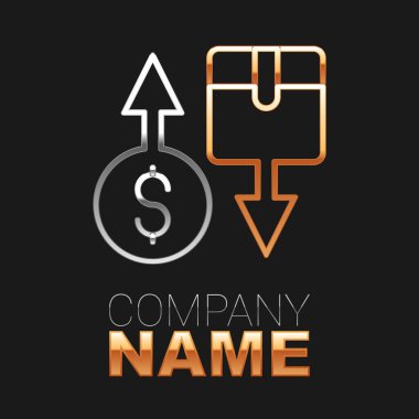 Satır Vergisi karton kutu simgesi siyah arkaplanda izole edildi. Kutu, paket, paket işareti. Teslimat ve ambalaj. Renkli taslak konsepti. Vektör.