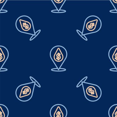 Dolar sembolü simgesi olan çizgi yağı damlası mavi arka planda izole edilmiş. Petrol fiyatı. Petrol ve petrol endüstrisi. Vektör.