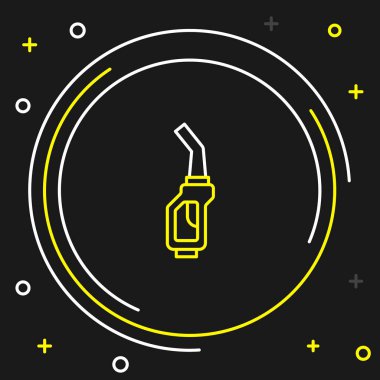 Hat benzini pompa başlığı simgesi siyah arkaplanda izole edildi. Yakıt pompası istasyonu. Yakıt ikmal tabelası. Benzin istasyonu ikonu. Renkli taslak konsepti. Vektör.