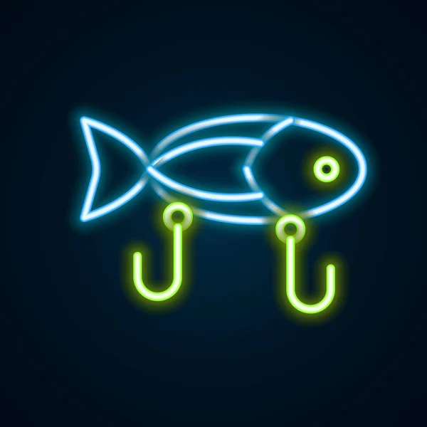 Светящийся Неоновая Линия Рыбалка Приманка Значок Изолирован Черном Фоне Рыболовные — стоковый вектор