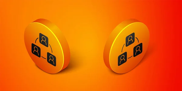 Isometrisches Meeting Symbol Isoliert Auf Orangefarbenem Hintergrund Besprechung Des Geschäftsteams — Stockvektor