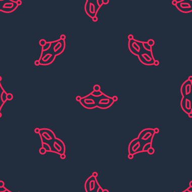 Kırmızı çizgi karnaval maskesi simgesi siyah arkaplanda izole edilmiş. Maskeli balo maskesi. Vektör.