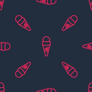 Waffle konisi simgesinde kırmızı çizgi dondurma siyah arkaplanda izole edilmiş kusursuz desen. Güzel sembol. Vektör.