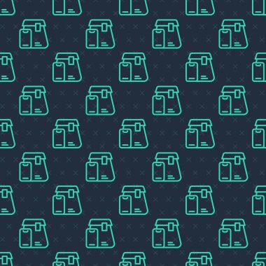 Çevrimiçi yeşil hat sipariş ediyor ve fast food dağıtım simgesi mavi arka planda izole edilmiş. Vektör.