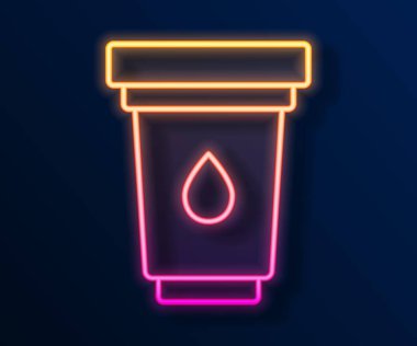 Parlayan neon hattı Su filtresi kartuş simgesi siyah arkaplanda izole edildi. Vektör.