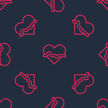 Kırmızı çizgi kalp atış ikonu siyah arkaplanda kusursuz desen izole etti. Kalp atışı işareti. Kalp atışı ikonu. Kardiyogram simgesi. Vektör.