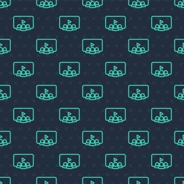 Yeşil çizgi çevrimiçi sınıf simgesi mavi arkaplanda kusursuz desen izole etti. Çevrimiçi eğitim kavramı. Vektör.