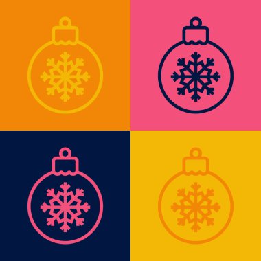 Pop sanat çizgisi Noel topu ikonu renk arkaplanında izole edilmiş. Mutlu Noeller ve mutlu yıllar. Vektör.