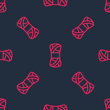 Kırmızı çizgi iplik simgesi siyah arkaplanda izole edilmiş kusursuz desen. El yapımı, örgü ya da terzi için etiket. Vektör.