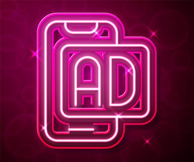 Parlayan neon hattı reklam simgesi kırmızı arkaplanda izole edildi. Pazarlama ve tanıtım süreci kavramı. İlgili reklamlar. Sosyal medya reklamcılığı. Vektör.