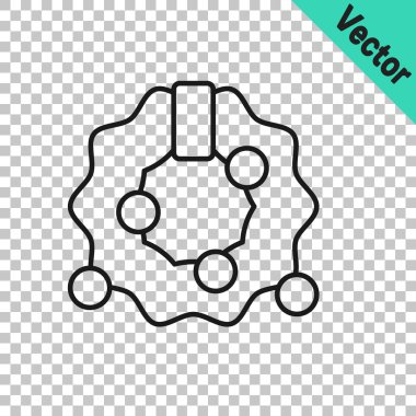 Şeffaf arka planda siyah çizgi Noel çelengi simgesi izole edildi. Mutlu Noeller ve mutlu yıllar. Vektör.