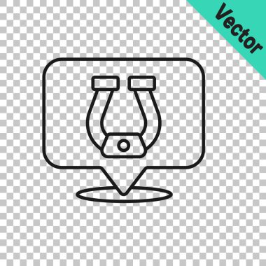 Şeffaf arkaplanda siyah çizgi at nalı simgesi izole edildi. Vektör.