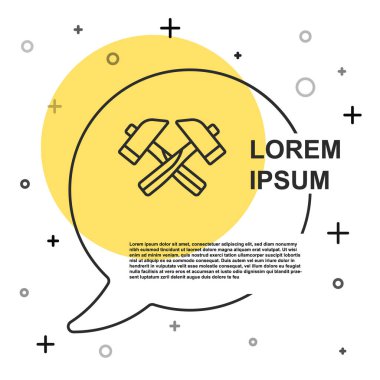 Siyah çizgi beyaz arka planda izole edilmiş çekiç simgesi. Tamir için bir araç. Rastgele dinamik şekiller. Vektör.