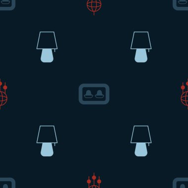 Tüylü Rüya Avcısı 'nı kulak tıkacı ve masa lambasını kusursuz desenli ayarla. Vektör.