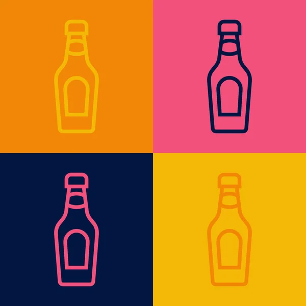 Pop Art Ligne Bouteille Champagne Icône Isolée Sur Fond Couleur — Image vectorielle