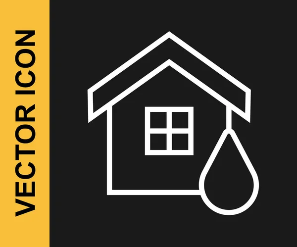 White Line House Flood Icon Isolated Black Background Home Flooding — Stockvektor