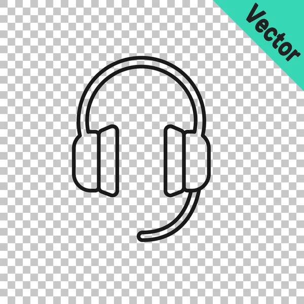 Black Line Headphones Icon Isolated Transparent Background Earphones Concept Listening — Stock Vector