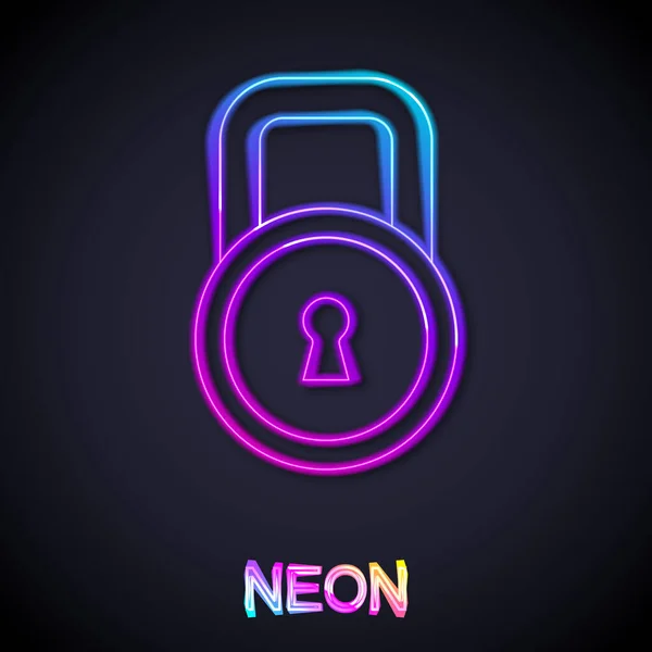 Zářící Neonová Čára Ikona Zámku Izolovaná Černém Pozadí Značka Padlock — Stockový vektor