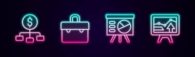 Hiyerarşiyi dolar grafiği ve monitör çizelgesi ile ayarla. Parlayan neon ikonu. Vektör.