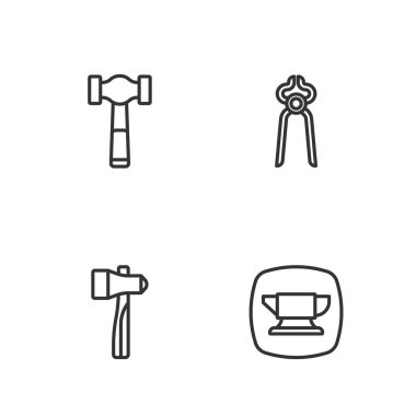 Demirci örs aletini ayarla. Çekiç ve kerpeten simgesi. Vektör.