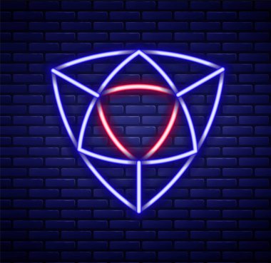 Parlayan neon hattı simgesi tuğla duvar arka planında izole edildi. Mücevher sembolü. Mücevher taşı. Renkli taslak konsepti. Vektör.