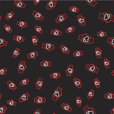 Çizgi Akıllı saati kalp atış hızı simgesini gösteriyor. Siyah arkaplanda izole edilmiş pürüzsüz desen. Fitness uygulaması konsepti. Vektör.